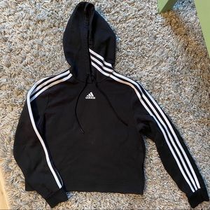 ADIDAS Like New Black/White Stripes Crop Hoodie M